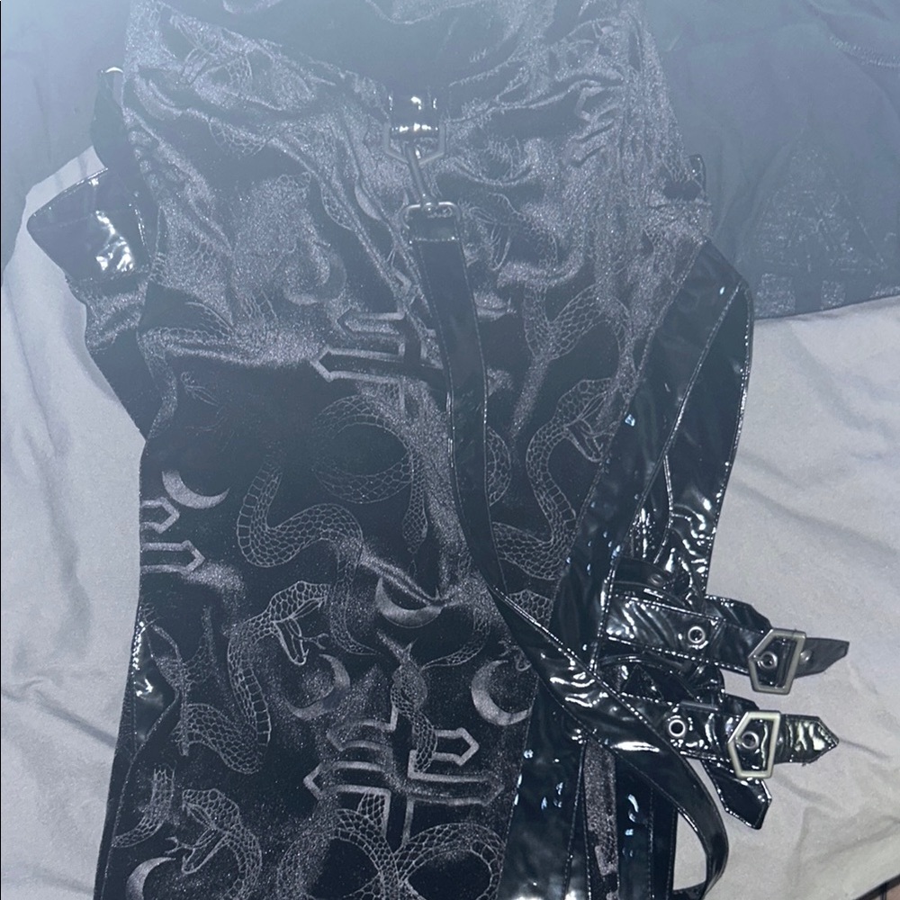 Killstar long black skirt with snake details and suspenders